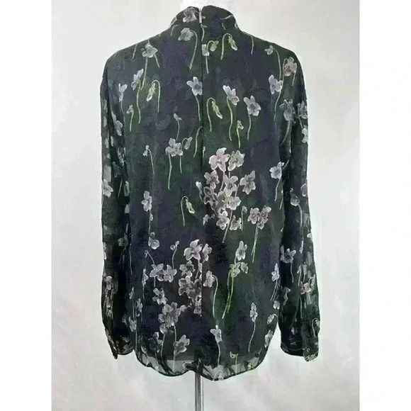 Lauren Ralph Lauren Women's Floral Sheer Sleeve Ruffle‎ Front Blouse Size 16 - Picture 3 of 8